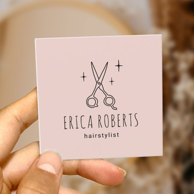 Hair Stylist Cute Scissor Minimalist Blush Pink Square Business Card (Creator Uploaded)