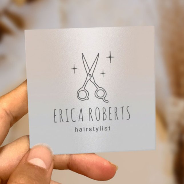 Hair Stylist Cute Scissor Minimalist Classy Silver Square Business Card (Creator Uploaded)