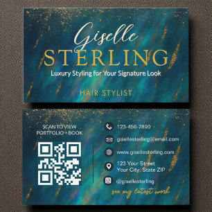 Hair Stylist Dark Opal Glam Modern QR Code Business Card