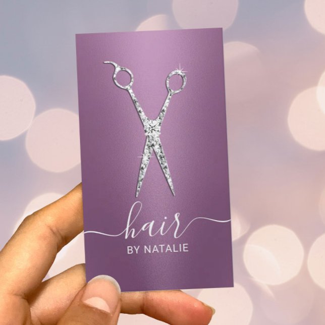 Hair Stylist Diamond Scissor Purple Salon Business Card (Creator Uploaded)