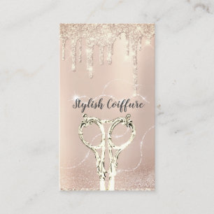 Hair Stylist Drip Glitter Coiffure Gold Scissors Business Card