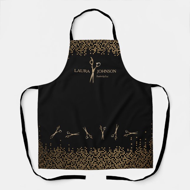 Hair Stylist Dripping Gold Glitter Scissors Busine Apron (Front)