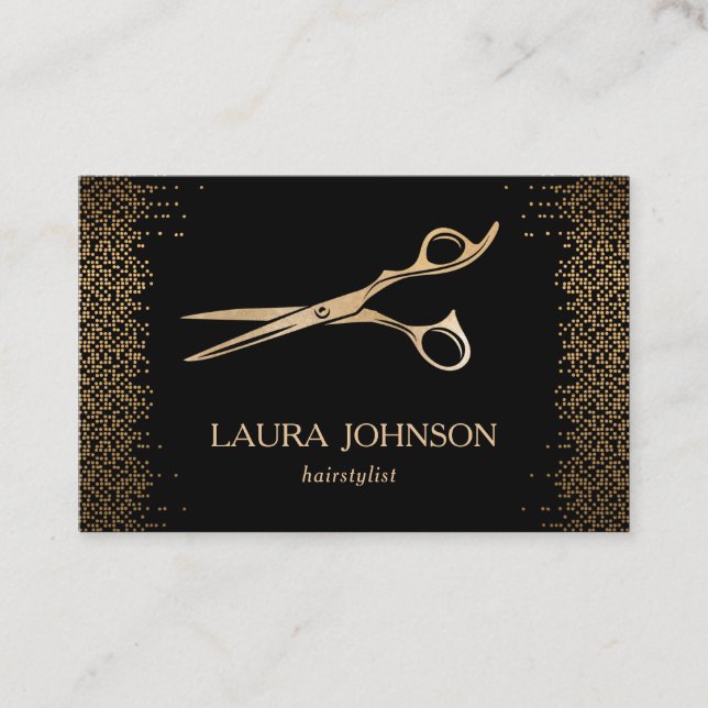 Hair Stylist Dripping Gold Glitter Scissors Business Card (Front)
