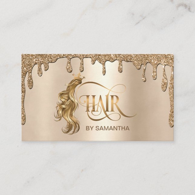 Hair stylist dripping gold hair extension business card (Front)