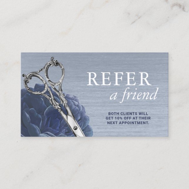 Hair Stylist Dusty Blue Floral Salon Referral (Front)