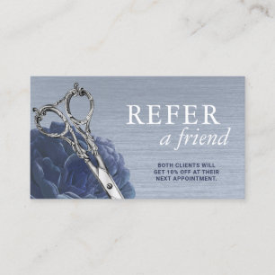 Hair Stylist Dusty Blue Floral Salon Referral Card