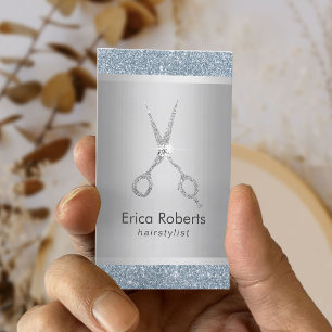 Hair Stylist Dusty Blue Silver Glitter Appointment Card