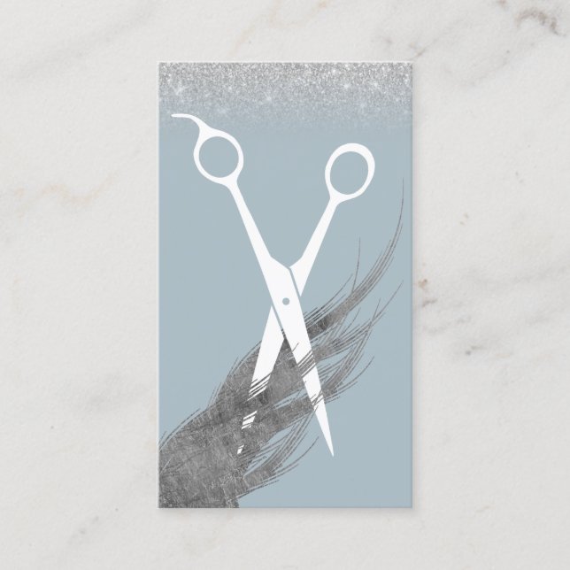 Hair Stylist Dusty Blue & Silver Glitter Salon Business Card (Front)
