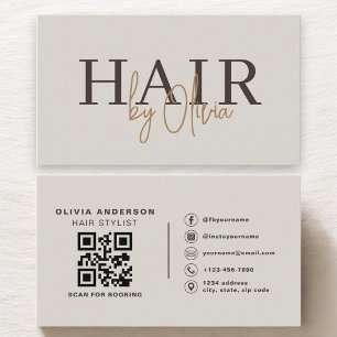 Hair Stylist Earthy Neutral QR Code Business Card