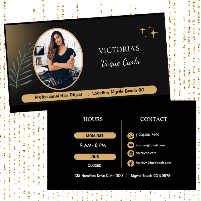 Hair Stylist Elegant Black & Gold Beauty Salon    Business Card (Creator Uploaded)