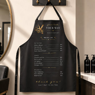 Hair Stylist Elegant Black Gold Scissors Custom Apron