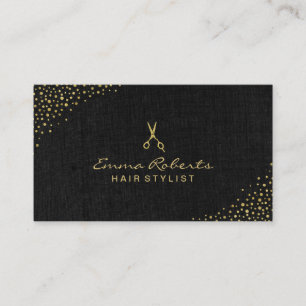 Hair Stylist Elegant Dark Linen Chic Gold Scissor Business Card