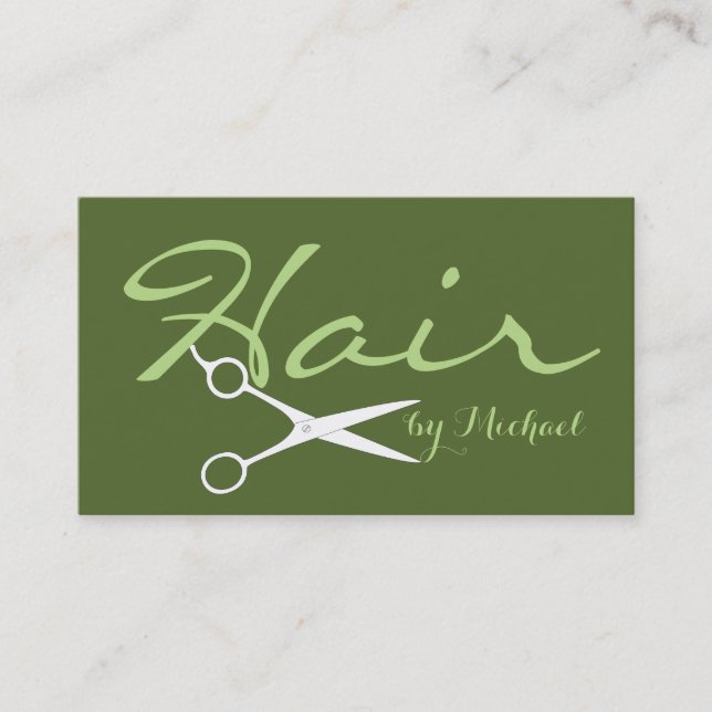Hair Stylist Elegant Dark Olive Green Background Business Card (Front)