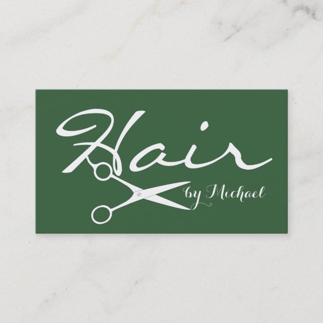 Hair Stylist Elegant Deep Moss Green Background Business Card (Front)