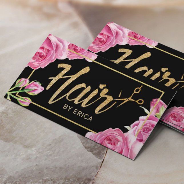 Hair Stylist Elegant Floral Gold Framed Hair Salon Business Card (Creator Uploaded)