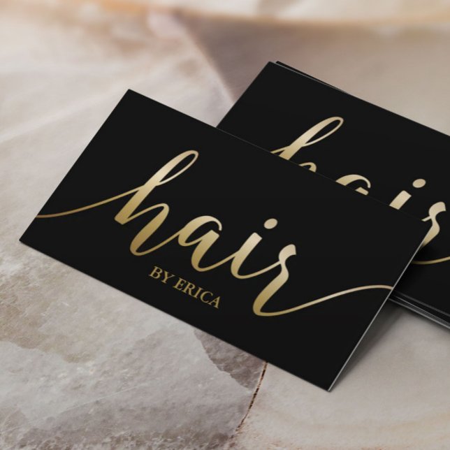 Hair Stylist Elegant Gold Script Typography Salon Business Card (Creator Uploaded)