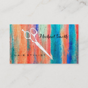 Hair Stylist Elegant Modern Colourful Wood #10 Business Card