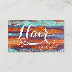 Hair Stylist Elegant Modern Retro Colour Wood Business Card