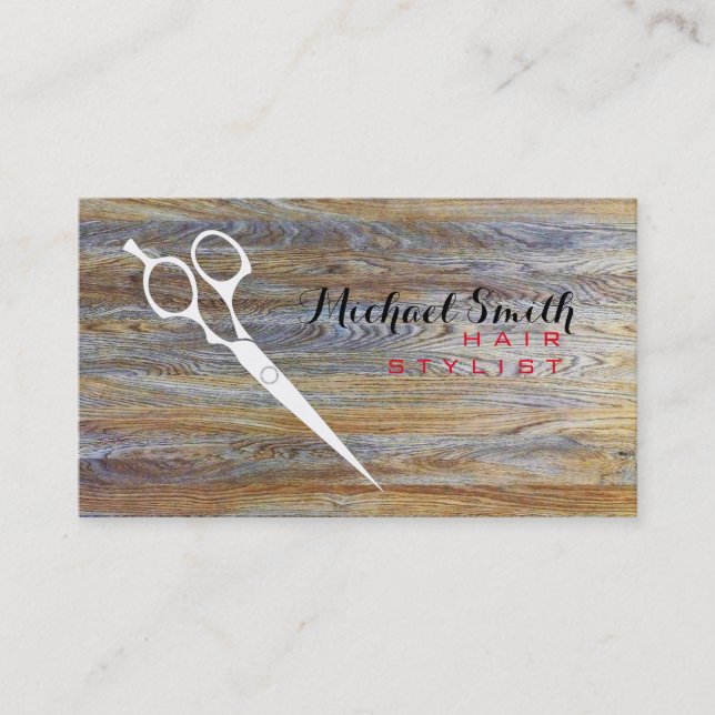 Hair Stylist Elegant Modern Wood #5 Business Card (Front)
