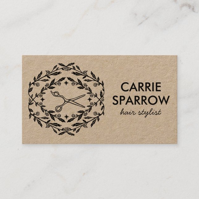 Hair Stylist Elegant Mystical Rose Vines Kraft Business Card (Front)
