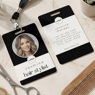 Hair Stylist Elegant Photo Black And White ID  Badge