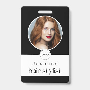 Hair Stylist Elegant Photo Black And White ID Badge