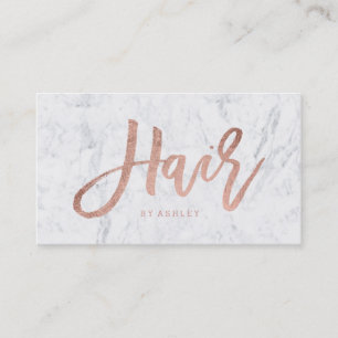 Hair stylist elegant rose gold typography marble business card