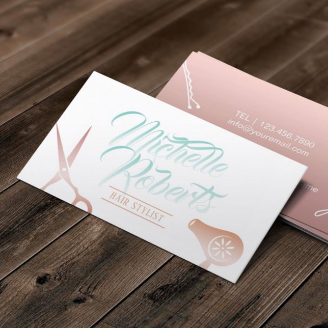 Hair Stylist Elegant Typography Rose Gold Salon Business Card (Creator Uploaded)