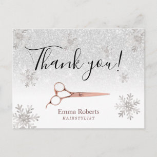 Hair Stylist Elegant Winter Snowflakes Thank You Postcard