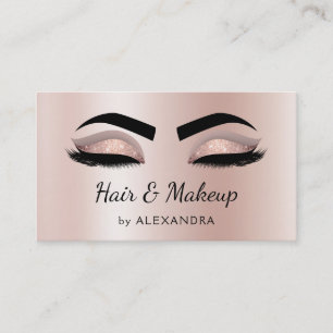 Hair Stylist Eyelash Lashes Glitter Rose Gold Business Card