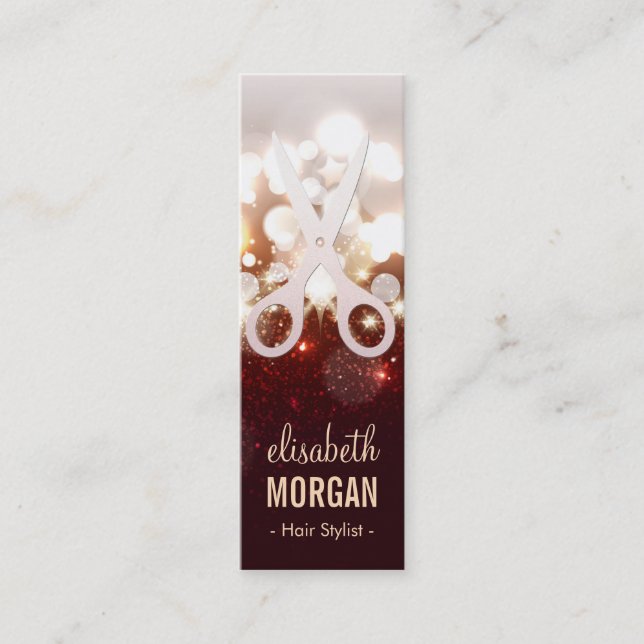 Hair Stylist Fashionable Gold Sparkle Scissors Mini Business Card (Front)
