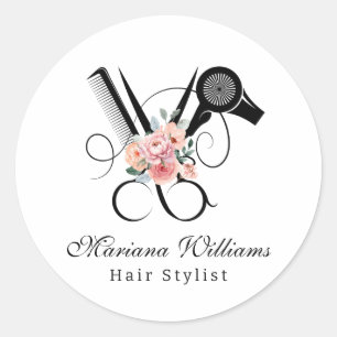 hair stylist floral Scissors beauty salon elegant Classic Round Sticker