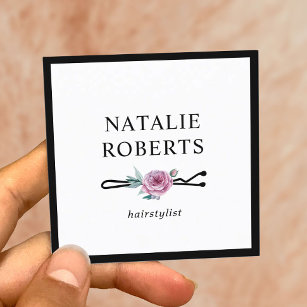 Hair Stylist Flower Bobby Pin Minimalist Frame Square Business Card