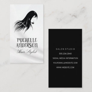 Hair Stylist Flowing Black Hair Business Card
