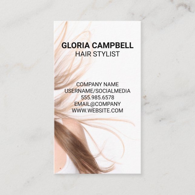 Hair Stylist | Flowing Hair in the Wind Business Card (Front)