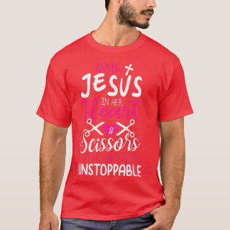 Hair Stylist Gifts Jesus In Heart Scissors In Hand T-Shirt