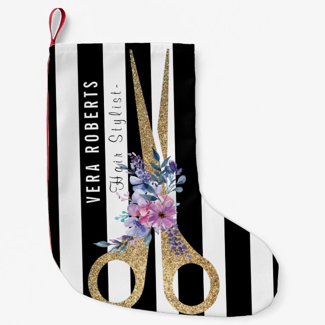 Hair Stylist Glitter Scissor Beauty Christmas Small Christmas Stocking (Front)