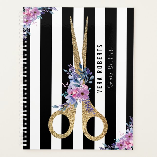 Hair Stylist Glitter Scissor Beauty Salon floral Planner (Front)