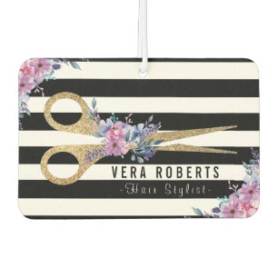 Hair Stylist Glitter Scissor Beauty stripes floral Car Air Freshener