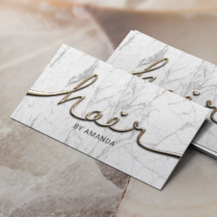 Hair Stylist Gold 3D Script Modern Marble Salon Business Card