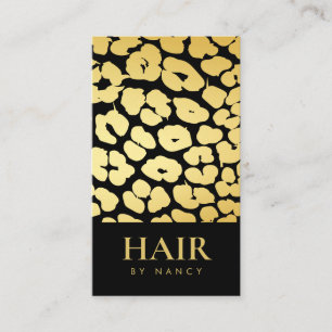 Hair Stylist Gold Black Leopard Print Qr Code Business Card