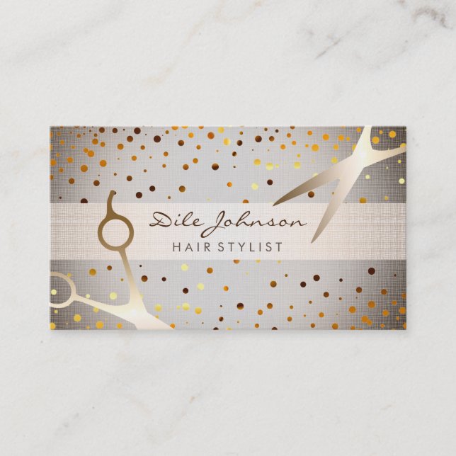 Hair Stylist Gold Glitter Confetti Saloon Business Card (Front)