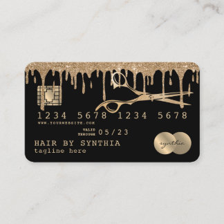 Hair Stylist Gold Glitter Drips Beauty Credit Card