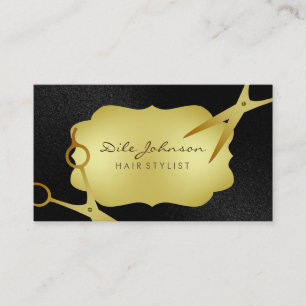 Hair Stylist Gold Glitter Saloon Black Business Card
