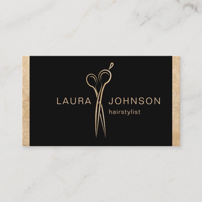 Hair Stylist Gold Glitter Scissors Beauty Salon Business Card (Front)
