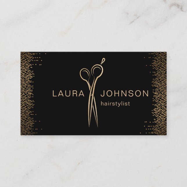 Hair Stylist Gold Glitter Scissors Beauty Salon Business Card (Front)