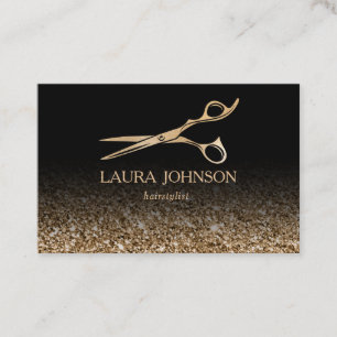 Hair Stylist Gold Glitter Scissors Business Card