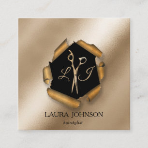 Hair Stylist Gold Glitter Scissors Square Business Card