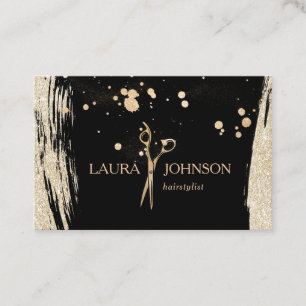 Hair Stylist  Gold Glitter Splatter Scissors Business Card