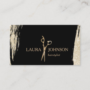 Hair Stylist  Gold Glitter Splatter Scissors Business Card